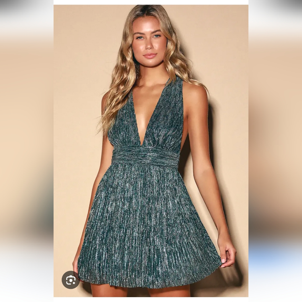 Lulu's Shimmering Teal/Blue Metallic Skater Dress